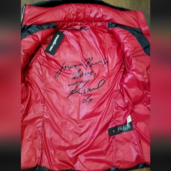 NEW! Karl Lagerfeld Faux Fur Collar Short Black Puffer Jacket Size Small - Picture 4 of 10